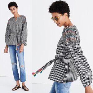 Madewell Smocked Gingham Top In Black & White